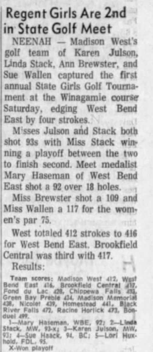 WSJ clipping | Account of first WIAA state girls golf tournament
